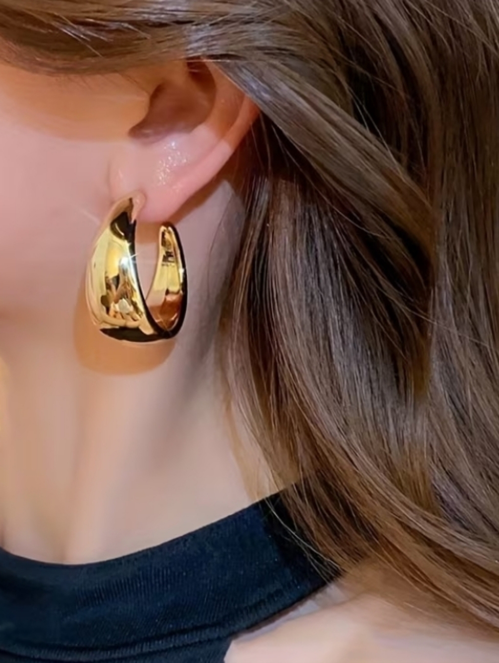NEW! Classic Gold Chunky Dome Open Hoop Post Earrings - Women's Jewelry